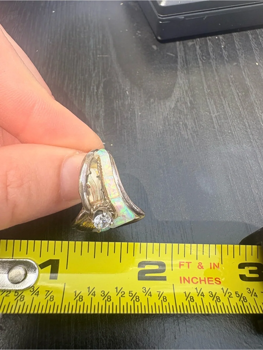 Vintage S. Ray Sterling Silver Ring with Opal and Clear Stone - Size 8.5
